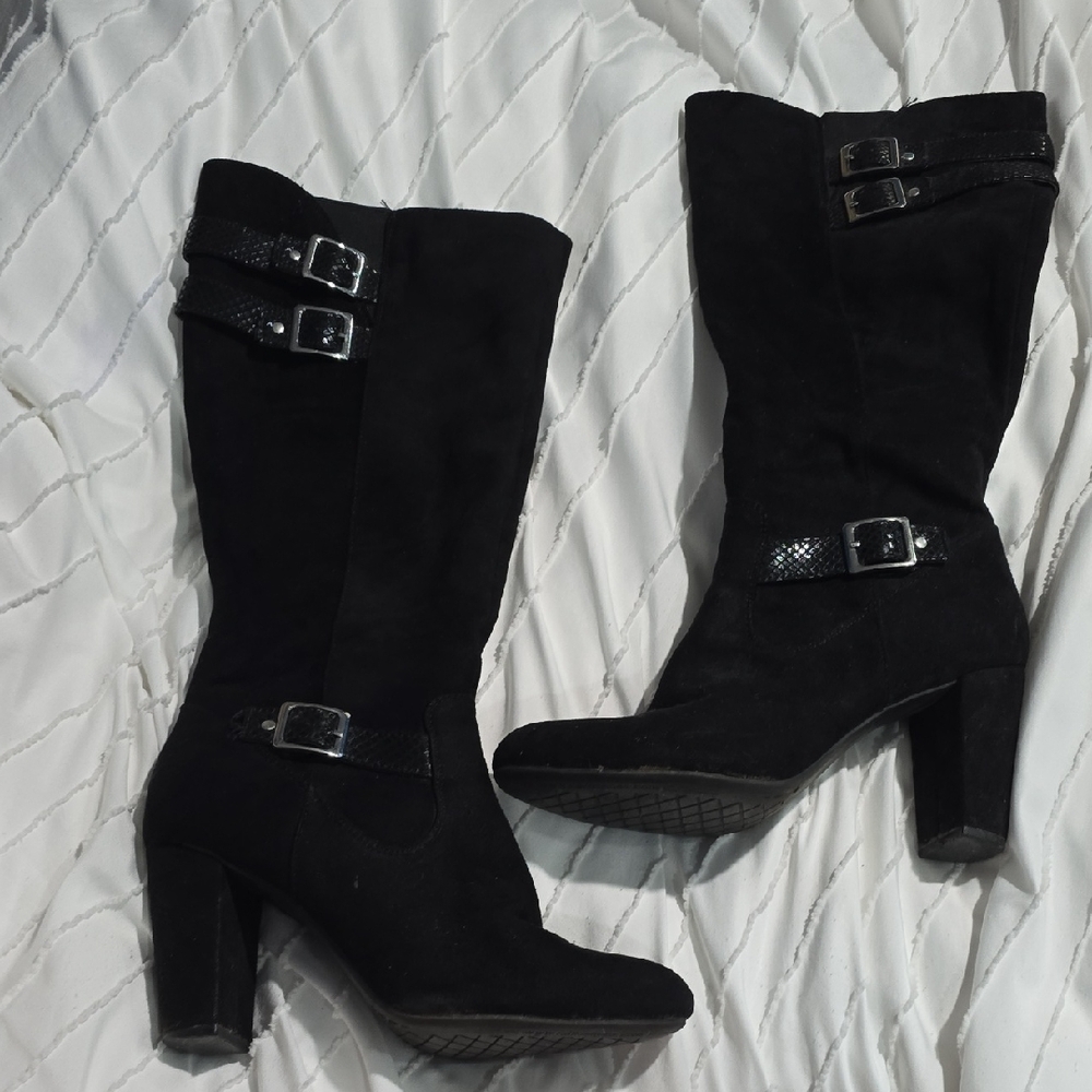 Vegan Rialto Cahoon Tall High Heeled Suedette Women's Boots, Black Size 8 1/2